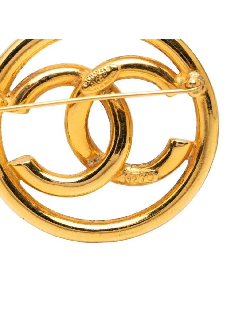 Chanel CC Logo Round Brooch Gold Plated